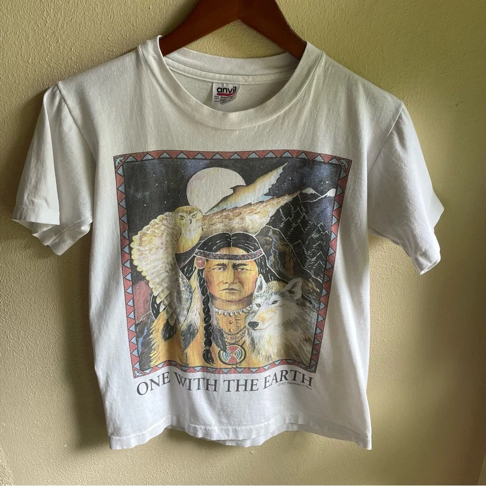 Vintage 1992 One with the Earth Tshirt. Oswegatchie School. Youth Large